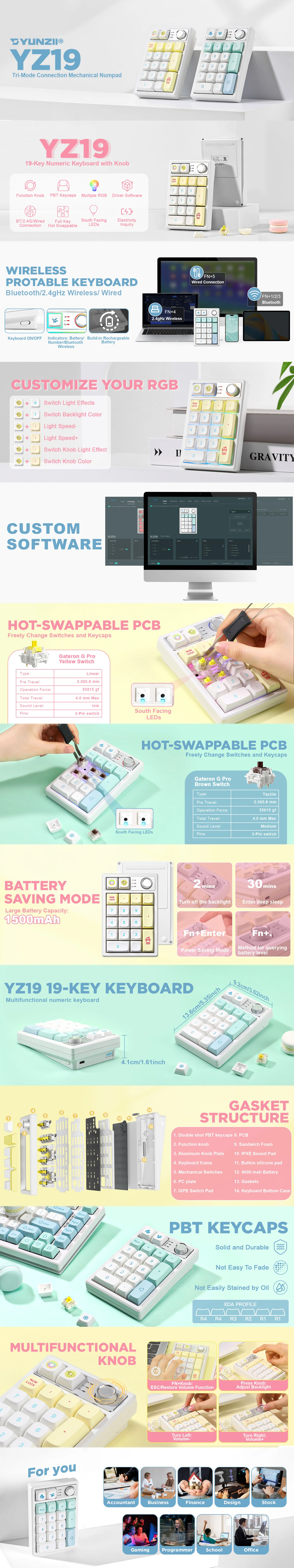 Yunzii YZ19 Gasket Wireless Mechanical Numpad